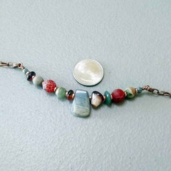 Asymmetrical Choker! Semi-Precious Stone Beads + Copper! Uniquely Handmade! - Picture 2 of 9